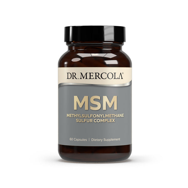 Dr. Mercola's MSM Sulfur Complex bottle and capsules