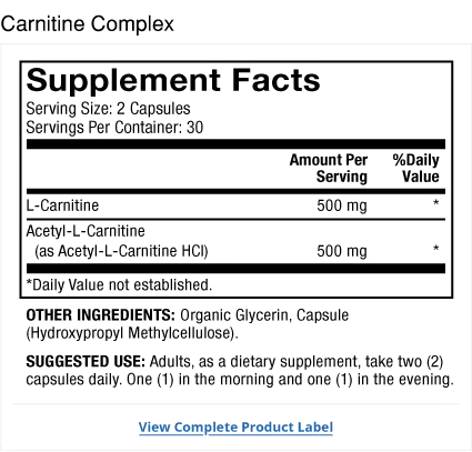 Carnitine Complex supplement facts label