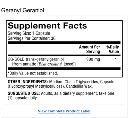 Geranyl Geraniol supplement facts label