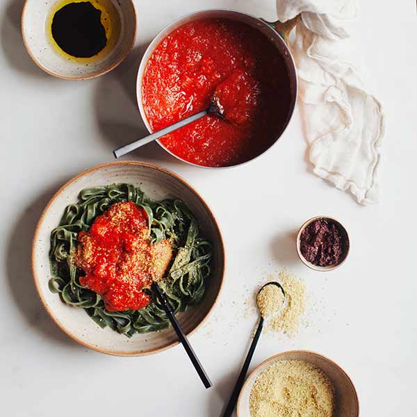 Hemp Seed Parmesan with Spirulina Tagliatelle - 2