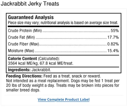 Bark & Whiskers® Jerky Treats - Jackrabbit supplement facts label