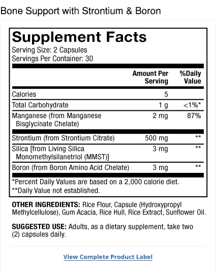 Bone Support with Strontium and Boron supplement facts label