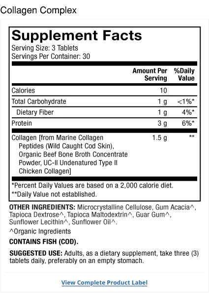 Collagen Complex supplement facts label