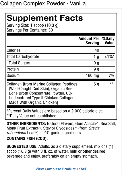 Collagen Complex Powder - Vanilla supplement facts label