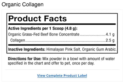 Bark & Whiskers® Organic Collagen supplement facts label