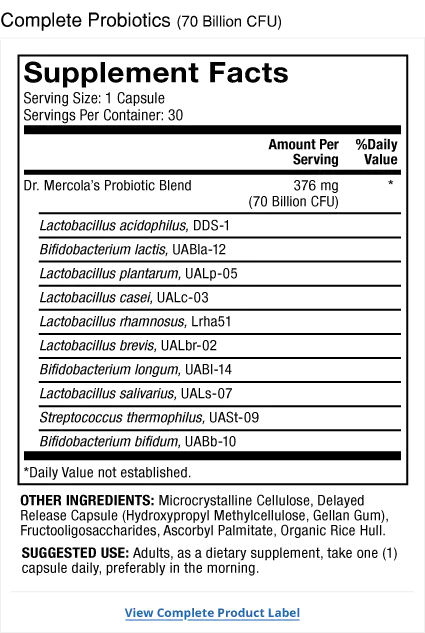 Probiotics 30 Day Supply Product Label