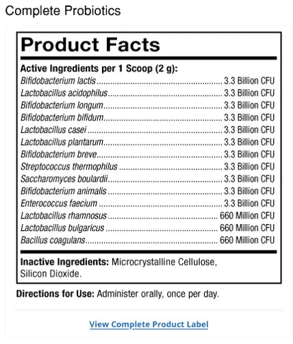 Bark & Whiskers® Complete Probiotics supplement facts label