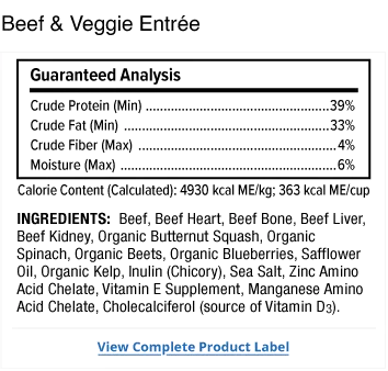 Bark & Whiskers® Beef & Veggie Entrée supplement facts label