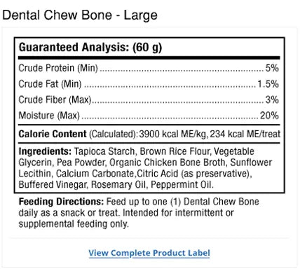 Bark & Whiskers® Dental Chew Bones - Large supplement facts label