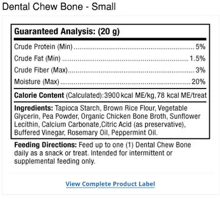 Bark & Whiskers® Dental Chew Bones - Small supplement facts label