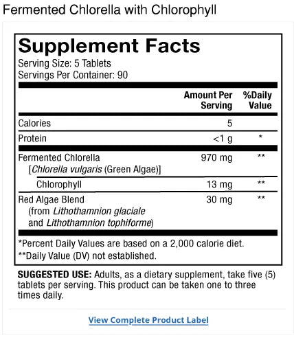 Fermented Chlorella supplement facts label