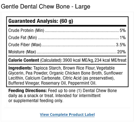 Bark & Whiskers® Gentle Dental Chew Bones - Large supplement facts label