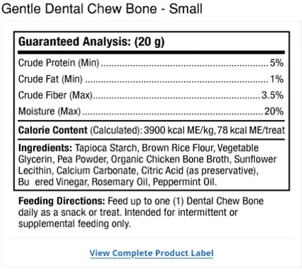Bark & Whiskers® Gentle Dental Chew Bones - Small supplement facts label