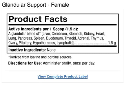 Bark & Whiskers® Glandular Support - Female supplement facts label