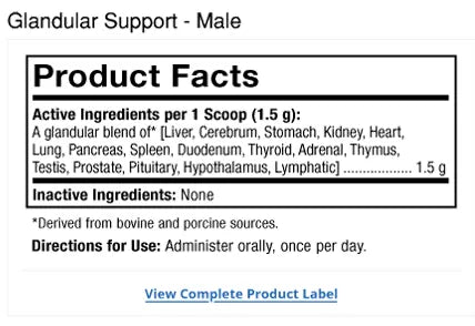 Bark & Whiskers® Glandular Support - Male supplement facts label