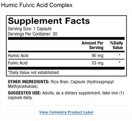 Humic Fulvic Acid Complex supplement facts label