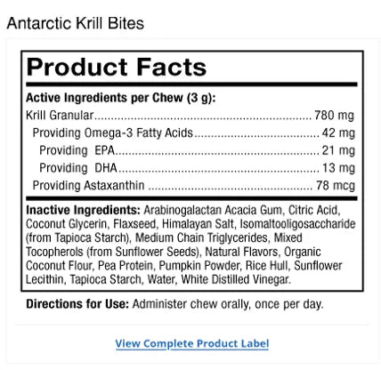 Bark & Whiskers® Krill Bites supplement facts label