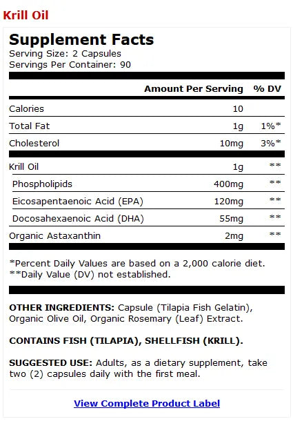 Complete Probiotics 70 B CFU supplement facts label