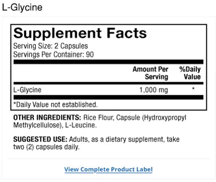 L-Glycine supplement facts label