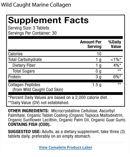 Marine Collagen supplement facts label