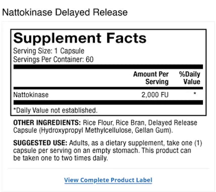 Nattokinase supplement facts label