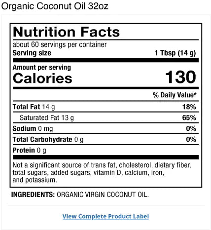 Solspring® Coconut Oil, Organic supplement facts label