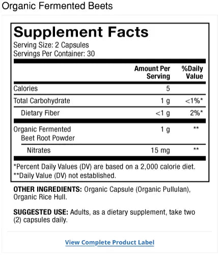 Organic Fermented Beets supplement facts label