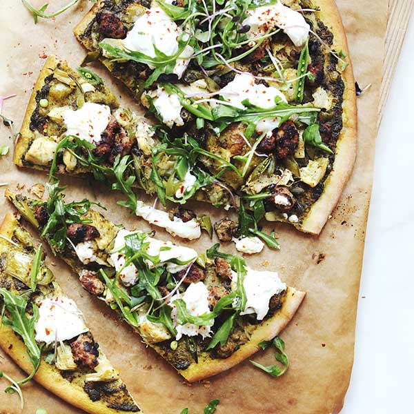 Pesto Pizza with Sausage & Artichokes - 1