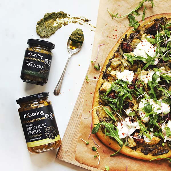 Pesto Pizza with Sausage & Artichokes - 4