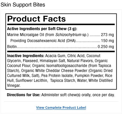Bark & Whiskers® Skin Support Bites supplement facts label