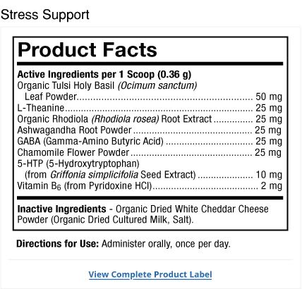 Bark & Whiskers® Stress Support supplement facts label