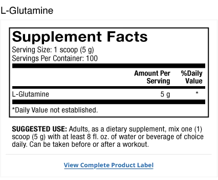 Pure Power L-Glutamine - Unflavored supplement facts label