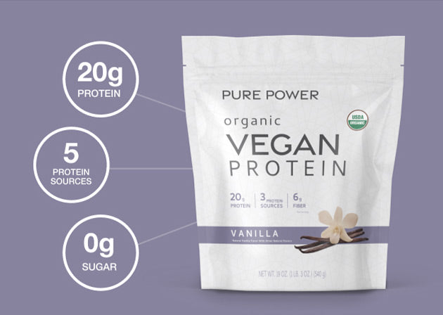 Pure Power Organic Vegan Protein in Vanilla — 20g protein, 5 protein sources, 0g sugar