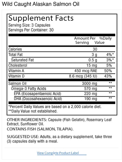 Salmon Oil supplement facts label