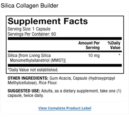 Silica Collagen Builder supplement facts label