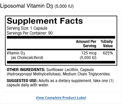 Liposomal Vitamin D3 5000 IU supplement facts label